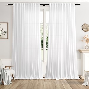 Nanspring Extra Wide White Linen Curtains W100xL102