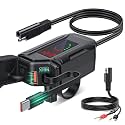 EXTRACTME 3-in-1 Motorcycle USB Charger, Waterproof IP65 Motorcycle Phone Charger with LED Voltmeter, USB A & USB C, Retractable Type-C Cable, Handlebar & Mirror Mount for 12–24V Motorbike ATV