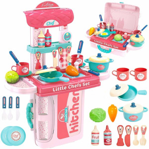 extrawish 31 pcs 3 in 1 kitchen set for kids cooking set mini portable kitchen for girls