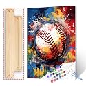 Extreme Sports Baseball Oil Paint by Numbers for Adults Kids Ball Sports Digital Painting Kits for Beginner Oil Pictures Graffitic Baseball Paintwork Home Room Decor 16''Wx20''H Gift（DIY Frame）