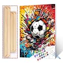 Extreme Sports Soccer Oil Paint by Numbers for Adults Kids Men Sports Digital Painting Kits for Beginner Oil Pictures Graffitic Football Paintwork Home Room Decor 16''Wx20''H Pop Gift（DIY Frame）
