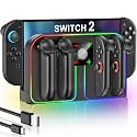 EXTREMECOOL Charging Dock Compatible with Nintendo Switch 2 (2025) for Joycon Controller, 4 in 1 Joypad Charger with Magnetic Design, Switch 2 Joy Con Fast Chagre Stand Station with USB C Cable