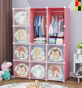 exvito 12-door 12-shelf plastic almirah for kids almirah of clothes cupboard clothes pc collapsible wardrobe finish color - ktc4 - pink diydo-it-yourself