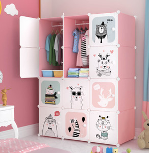 exvito 12-door 12-shelf plastic almirah for kids almirah of clothes cupboard clothes pc collapsible wardrobe finish color - ktj2-pink diydo-it-yourself