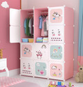 EXVITO 12-Door 12-Shelf Plastic almirah for kids, almirah of clothes ,cupboard clothes PC Collapsible Wardrobe (Finish Color - KTK1-PINK, DIY(Do-It-Yourself))