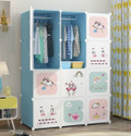 EXVITO 12-Door 12-Shelf Plastic almirah for kids, almirah of clothes ,cupboard clothes PC Collapsible Wardrobe (Finish Color - KTK2-BLUE, DIY(Do-It-Yourself))