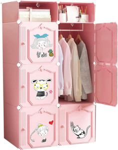 exvito 6-door 8-shelf plastic almirah for kids almirah of clothes cupboard clothes pc collapsible wardrobe finish color - ha1 - pink diydo-it-yourself