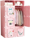 EXVITO 6-Door 8-Shelf Plastic almirah for kids, almirah of clothes ,cupboard clothes PC Collapsible Wardrobe (Finish Color - HA1 - PINK, DIY(Do-It-Yourself))