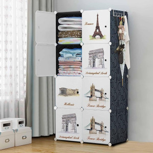 exvito 8-door 8-shelf plastic carbon steel kids collapsible cupboard cloth stand pc collapsible wardrobe finish color - black diydo-it-yourself