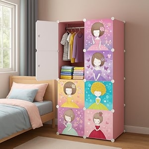 8 door kids plastic wardrobe for clothes foldable plastic almirah for clothes collapsible wardrobe for storage baby cupboard for clothes storage rack for kids pink 8 door