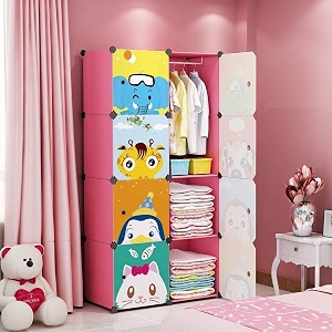 exvito 12 door kids plastic wardrobe for clothes foldable plastic almirah for clothes collapsible wardrobe for storage baby cupboard for clothes storage - panda pink 8 door