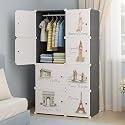 8 Door Kids Plastic Wardrobe for Clothes, Foldable Plastic Almirah for Clothes, Collapsible Wardrobe for Storage, Baby Cupboard for Clothes, Storage Rack for Kids (Print Black, 8 Door)