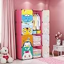 EXVITO 12 Door Kids Plastic Wardrobe for Clothes, Foldable Plastic Almirah for Clothes, Collapsible Wardrobe for Storage, Baby Cupboard for Clothes Storage - (Panda Pink, 8 Door)