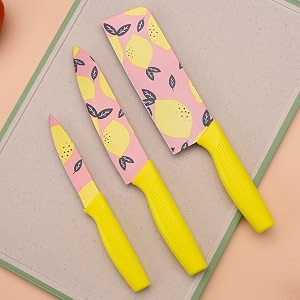 exvito knife set for kitchen  professional stainless steel set of 3 kitchen knife meat knife chef39s knife with non-slip handle sharpening for home kitchen and restaurant - mango-yellow