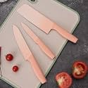 EXVITO Knife Set for Kitchen ^ Professional Stainless Steel Set of 3 Kitchen Knife, Meat Knife, Chef's Knife with Non-Slip Handle Sharpening for Home Kitchen and Restaurant - Peach