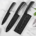 EXVITO Knife Set for Kitchen ^ Professional Stainless Steel Set of 3 Kitchen Knife, Meat Knife, Chef's Knife with Non-Slip Handle Sharpening for Home Kitchen and Restaurant - Black