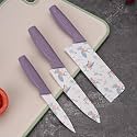 EXVITO Knife Set for Kitchen ^ Professional Stainless Steel Set of 3 Kitchen Knife, Meat Knife, Chef's Knife with Non-Slip Handle Sharpening for Home Kitchen and Restaurant - Sparrow-Purple