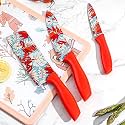 EXVITO Knife Set for Kitchen ^ Professional Stainless Steel Set of 3 Kitchen Knife, Meat Knife, Chef's Knife with Non-Slip Handle Sharpening for Home Kitchen and Restaurant - Leaf-RED