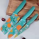 EXVITO Knife Set for Kitchen ^ Professional Stainless Steel Set of 3 Kitchen Knife, Meat Knife, Chef's Knife with Non-Slip Handle Sharpening for Home Kitchen and Restaurant - Orange-Sky Blue