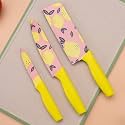EXVITO Knife Set for Kitchen ^ Professional Stainless Steel Set of 3 Kitchen Knife, Meat Knife, Chef's Knife with Non-Slip Handle Sharpening for Home Kitchen and Restaurant - Mango-Yellow