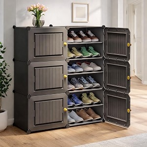 exvito 4 tier shoe rack with shelf folding shoe rack for bedroom living roomentryway footwear stand for home organizer shoerack plastic  plastic shoes rack for home - grey hg_grey 6 door