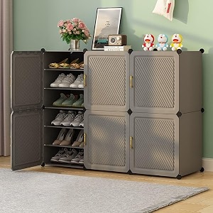 exvito 6 door shoe rack with shelf folding shoe rack for bedroom living roomentryway footwear stand for home organizer shoerack plastic  plastic shoes rack for home - hv-grey