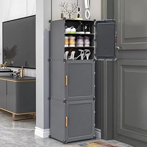 portable shoe rack for home plastic shelves household - 3 door diy multipurpose shoe rack organizer shoe storage-shelf with dustproof door entryway for heelsslippersboots dark grey 4 door