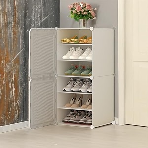 portable shoe rack for home plastic shelves household - 3 door diy multipurpose shoe rack organizer shoe storage-shelf with dustproof door entryway for heelsslippersboots off white 6 door