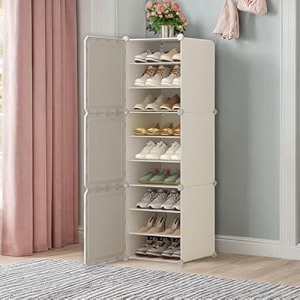 portable shoe rack for home plastic shelves household - 3 door diy multipurpose shoe rack organizer shoe storage-shelf with dustproof door entryway for heelsslippersboots white 4 door