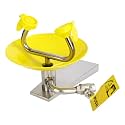 Eye wash Station with Free Eye Wash Sign - Wall Mounted Stainless Steel Eyewash Station with Dual Spray Heads – Emergency Eyewash Station – Hands Free Operation - First Aid for Eyes - Yellow