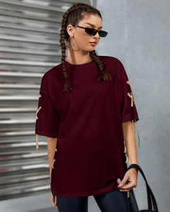 eyebogler casual regular sleeves solid women maroon top