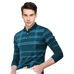 EYEBOGLER Mens Polo Neck Full Sleeves Printed