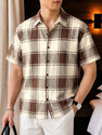 EyeBogler Men Checkered Casual Beige Brown Shirt