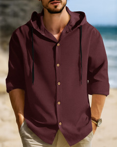 EyeBogler Men Solid Casual Maroon Shirt