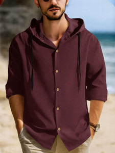 EyeBogler Men Solid Casual Maroon Shirt