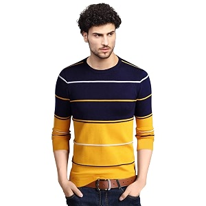 EYEBOGLER Mens Round Neck Full Sleeve Striped