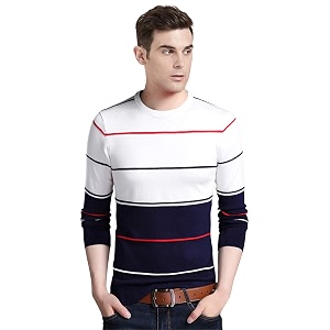 EYEBOGLER Mens Round Neck Full Sleeve Striped