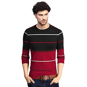 EYEBOGLER Mens Round Neck Full Sleeve Striped