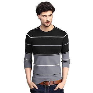 EYEBOGLER Mens Round Neck Full Sleeve Striped