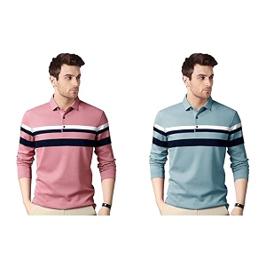 EYEBOGLER Polo Neck Half Sleeve Striped Print
