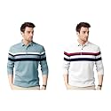 EYEBOGLER Polo Neck Half Sleeve Striped Print