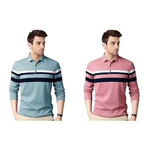 EYEBOGLER Polo Neck Half Sleeve Striped Print