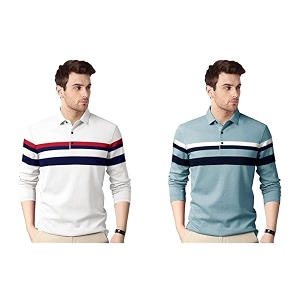 EYEBOGLER Polo Neck Half Sleeve Striped Print