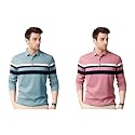 EYEBOGLER Polo Neck Half Sleeve Striped Print
