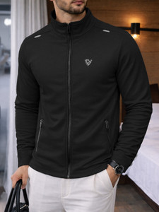 EyeBogler Printed Men Zip Neck Black T-Shirt