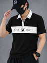 EyeBogler Printed Men Zip Neck Black T-Shirt