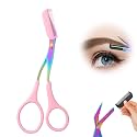Eyebrow Trimmer Scissor, 2-in-1 Eyebrow Scissors with Comb (Pink)