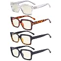 Eyekepper 4 Pack Reading Glasses Blue Light Blocking Oversized Square Computer Eyeglasses +0.00
