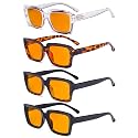 Eyekepper 4 Pack Reading Glasses Blue Light Blocking Oversized Square Computer Readers Orange Tinted +0.75