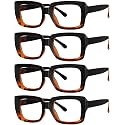 Eyekepper 4 Pack Stylish Reading Glasses Women - Oversized Square Readers Black/Tortoise +2.50